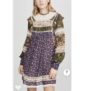 Farm Rio Floral Mid Liberty Ruffles Crochet Inset Mini Dress